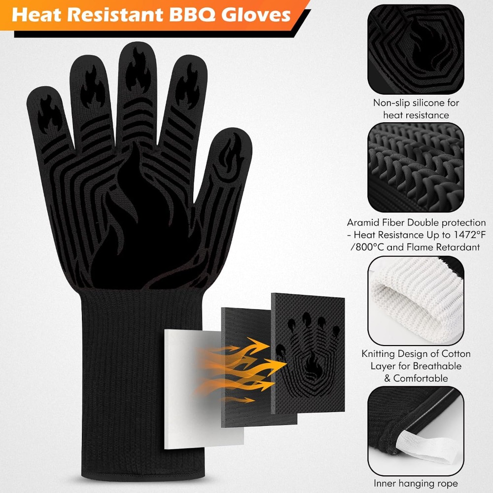 Oven Mitt Silicone - BBQ Gloves, 1472°F Heat Resistant Gloves