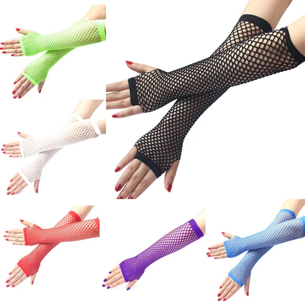 Women Neon Fishnet Long Finger - Fingerless Glove Knit recension och pris